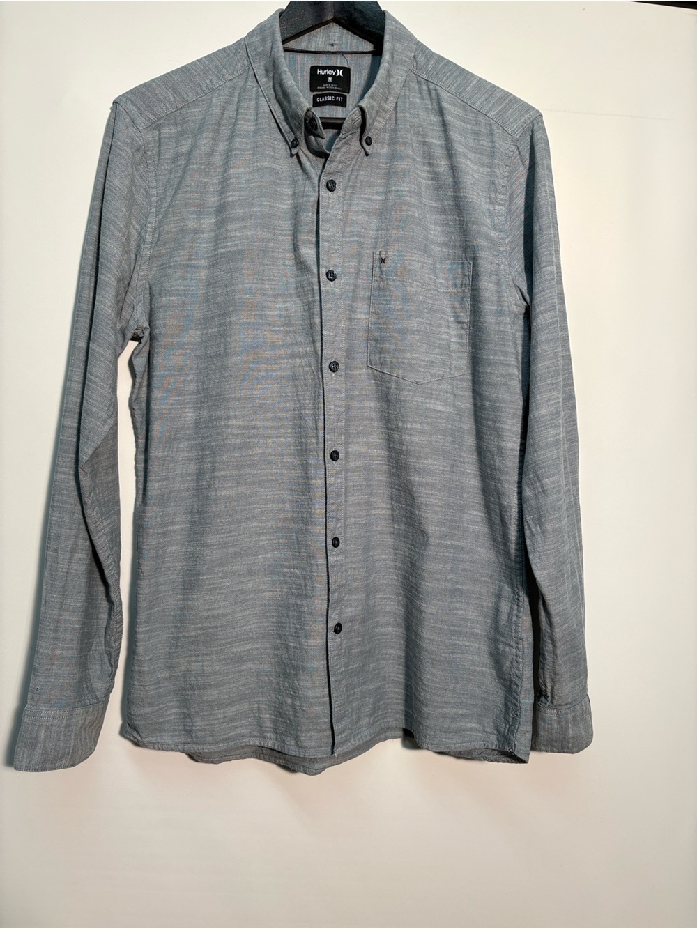 Hurley Men’s Button-Down Long Sleeve Shirt in Heather Blue/Gray
